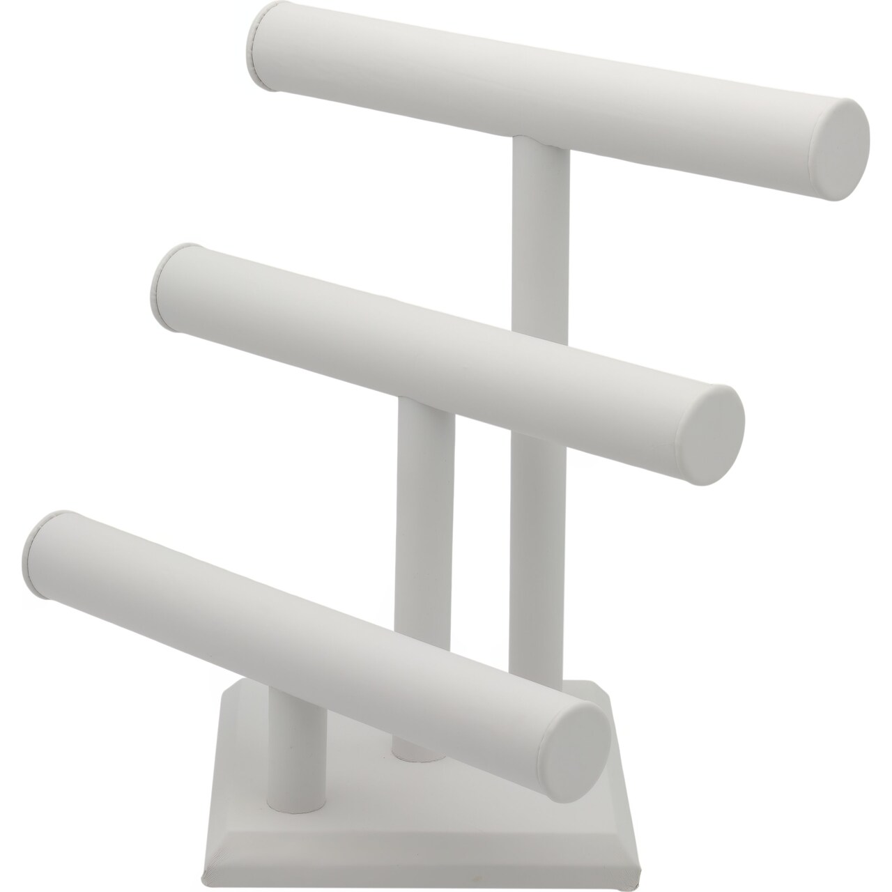 3 Tier White Leather T-Bar Bracelet & Necklace Jewelry Display Stands